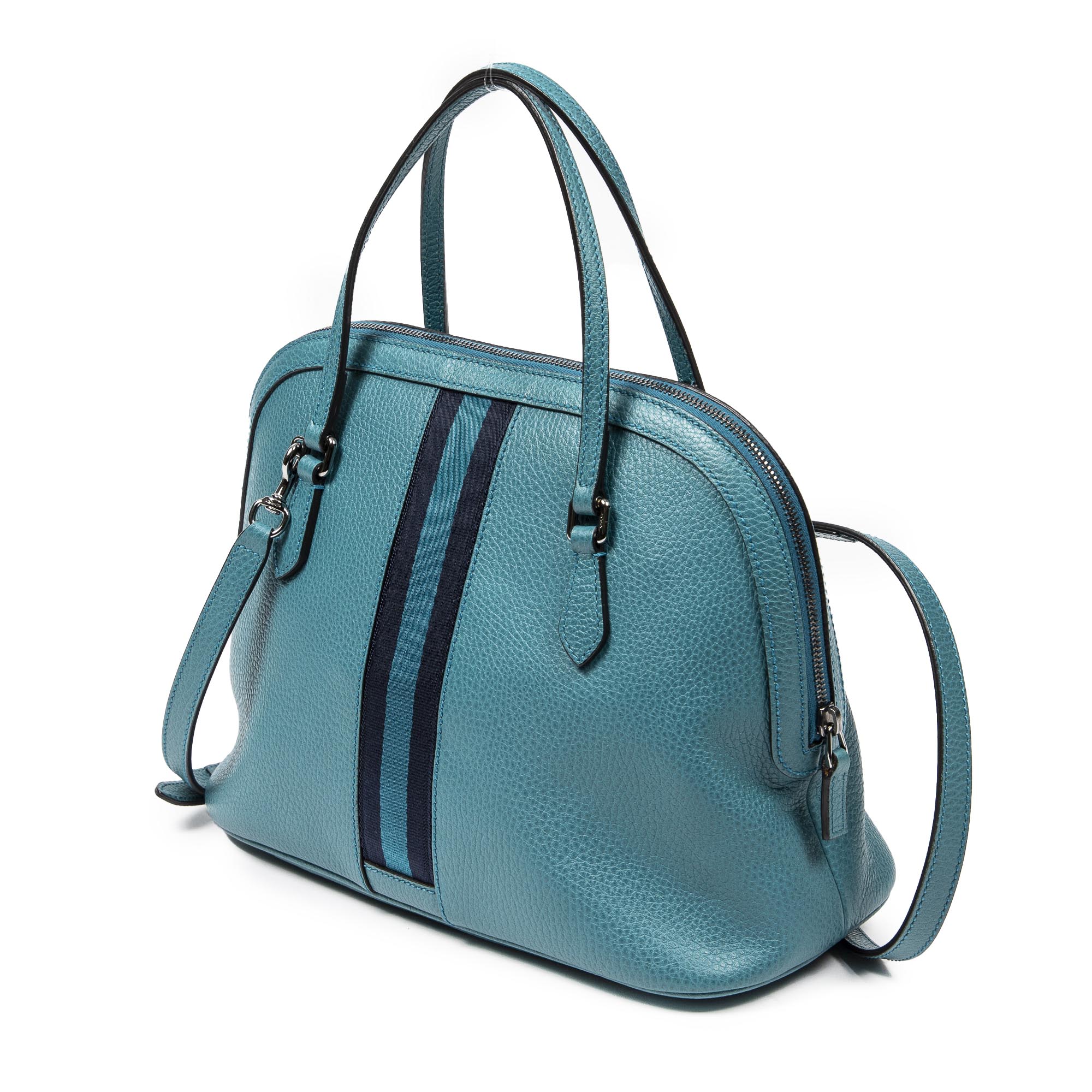 Shoulder Bag Web Medium Dome Crossbody Teal Grained Leather