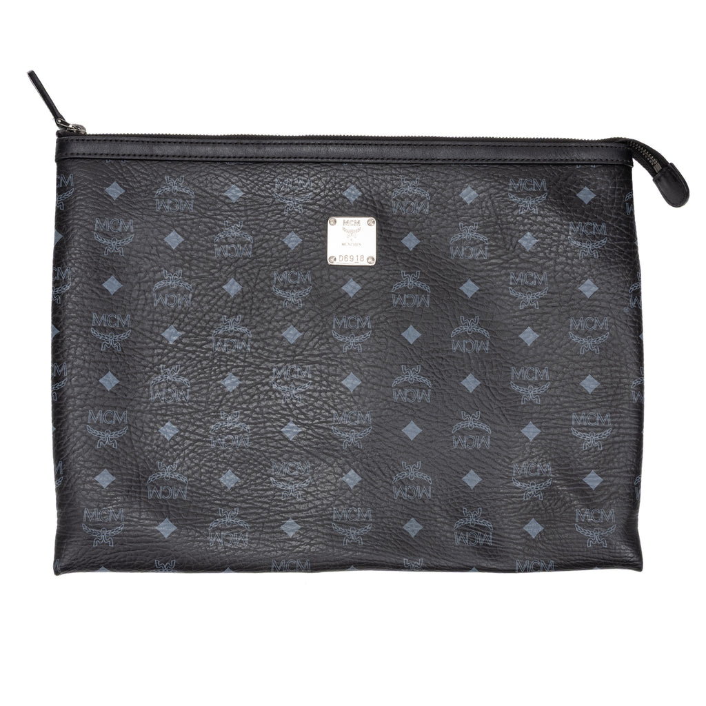 Handbag Zip Clutch Bag Black Visetos Coated Canvas