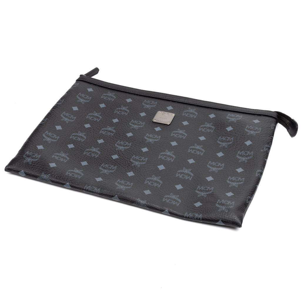Handbag Zip Clutch Bag Black Visetos Coated Canvas