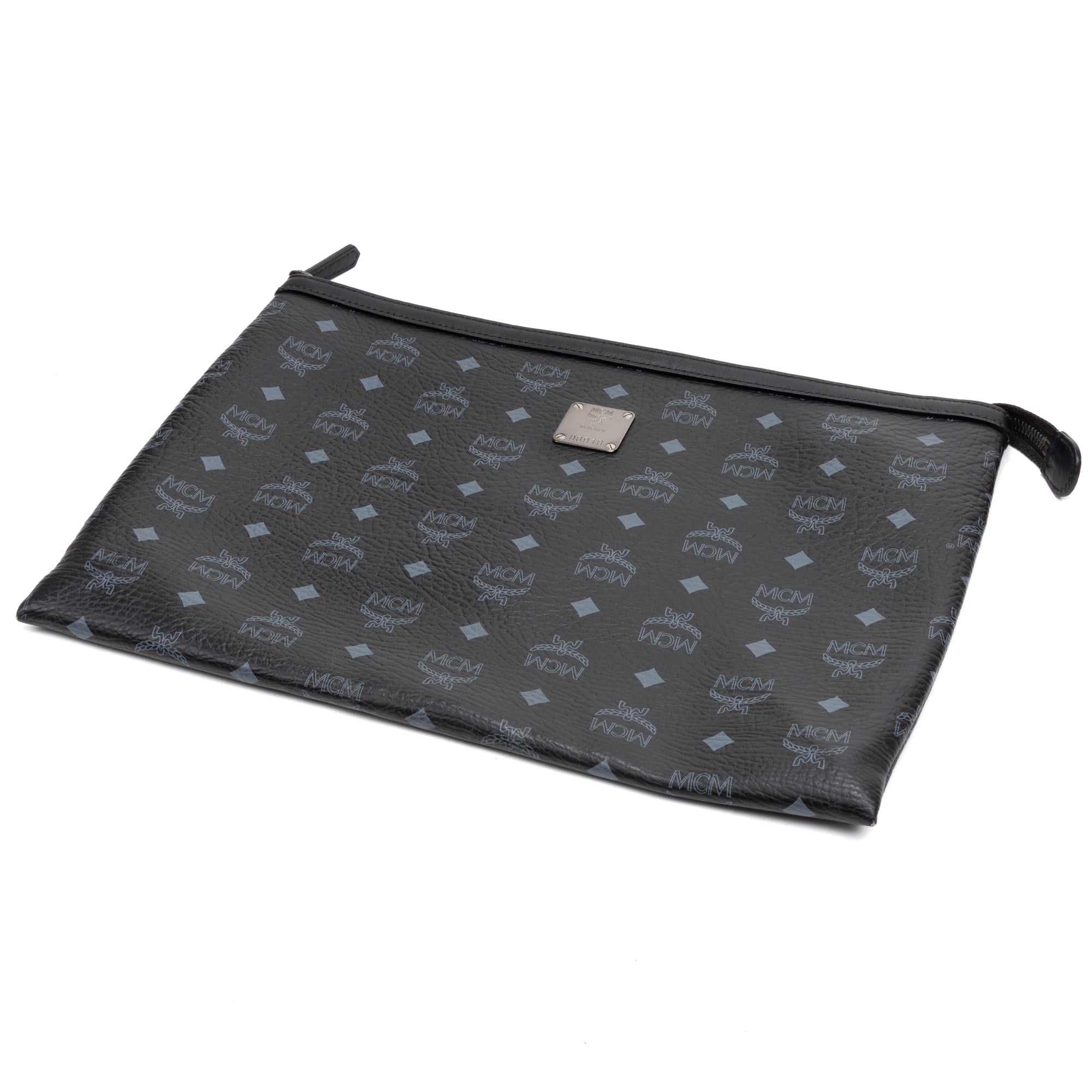 Handbag Zip Clutch Bag Black Visetos Coated Canvas