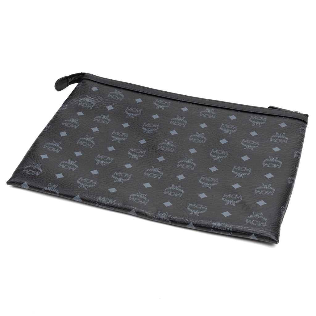 Handbag Zip Clutch Bag Black Visetos Coated Canvas