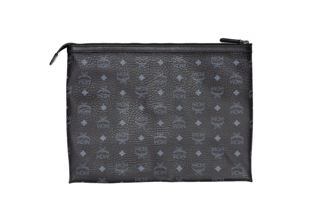 Handbag Zip Clutch Bag Black Visetos Coated Canvas
