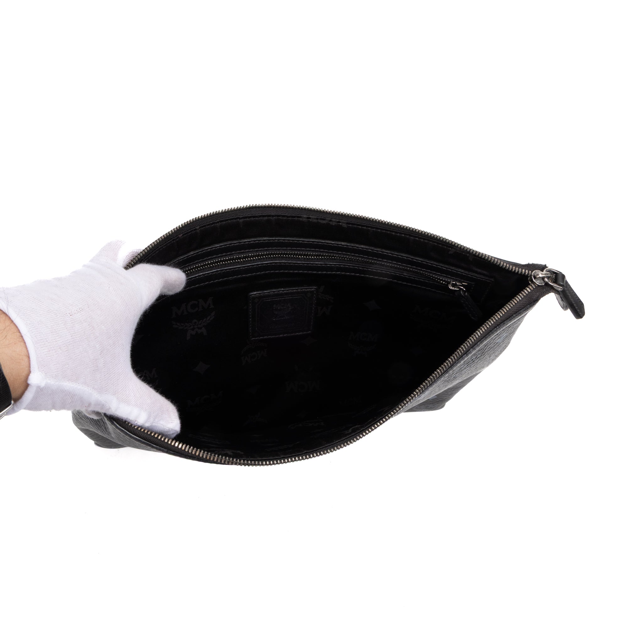 Handbag Zip Clutch Bag Black Visetos Coated Canvas