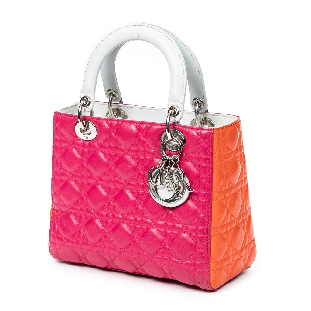 Shoulder Bag Medium Tricolor Lady Dior Fuchsia Cannage Lambskin Leather