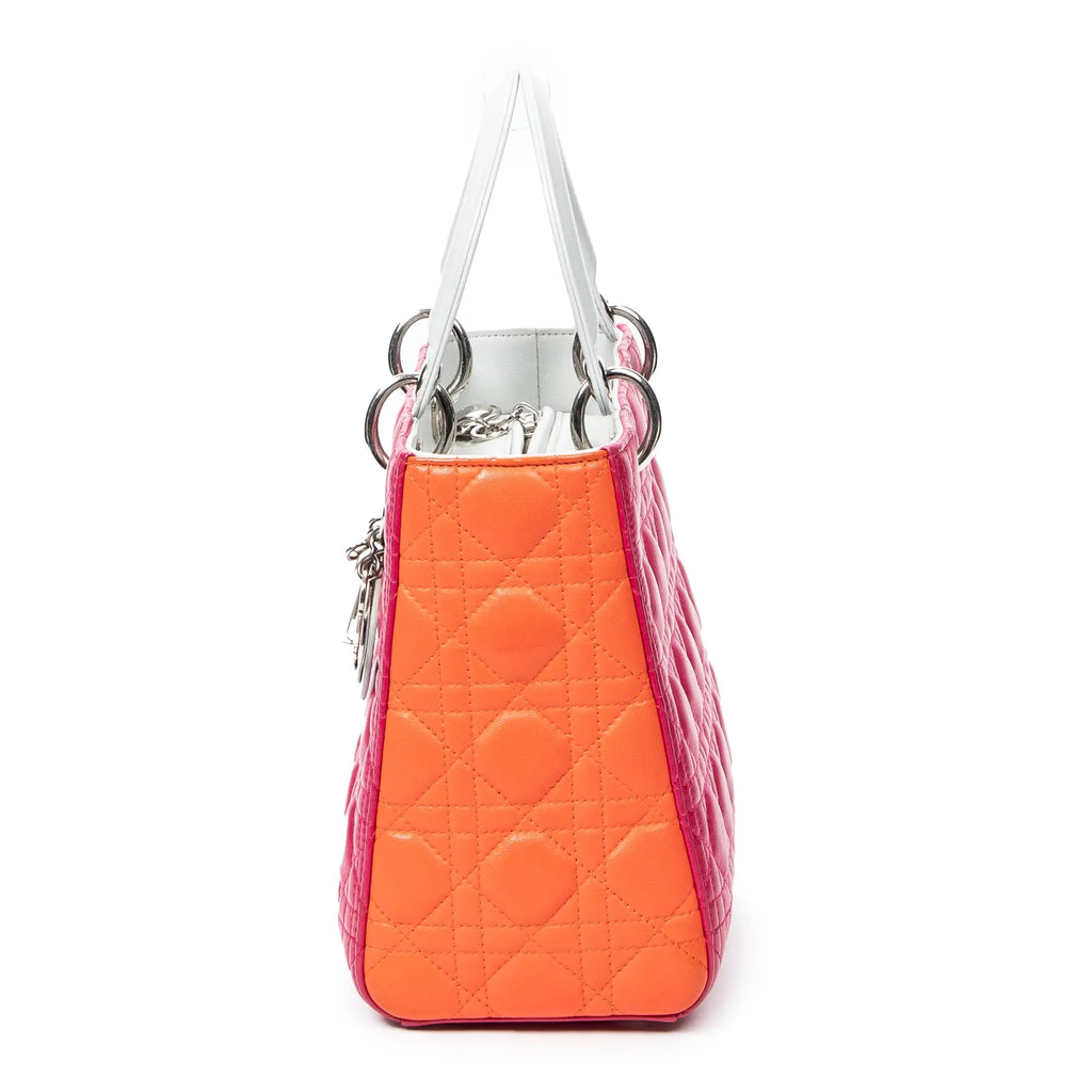 Shoulder Bag Medium Tricolor Lady Dior Fuchsia Cannage Lambskin Leather