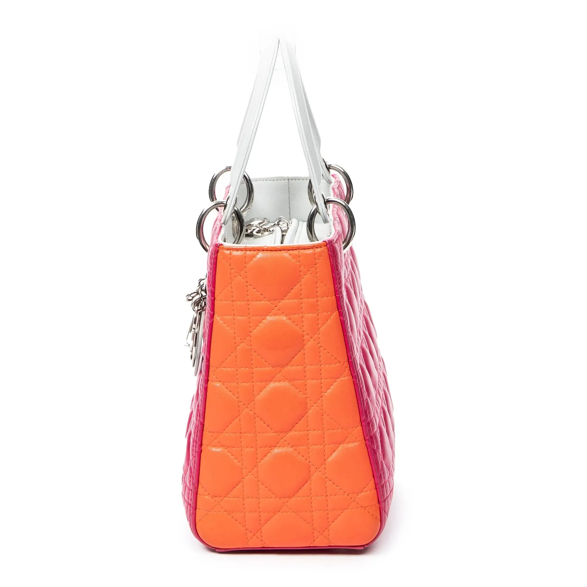 Shoulder Bag Medium Tricolor Lady Dior Fuchsia Cannage Lambskin Leather