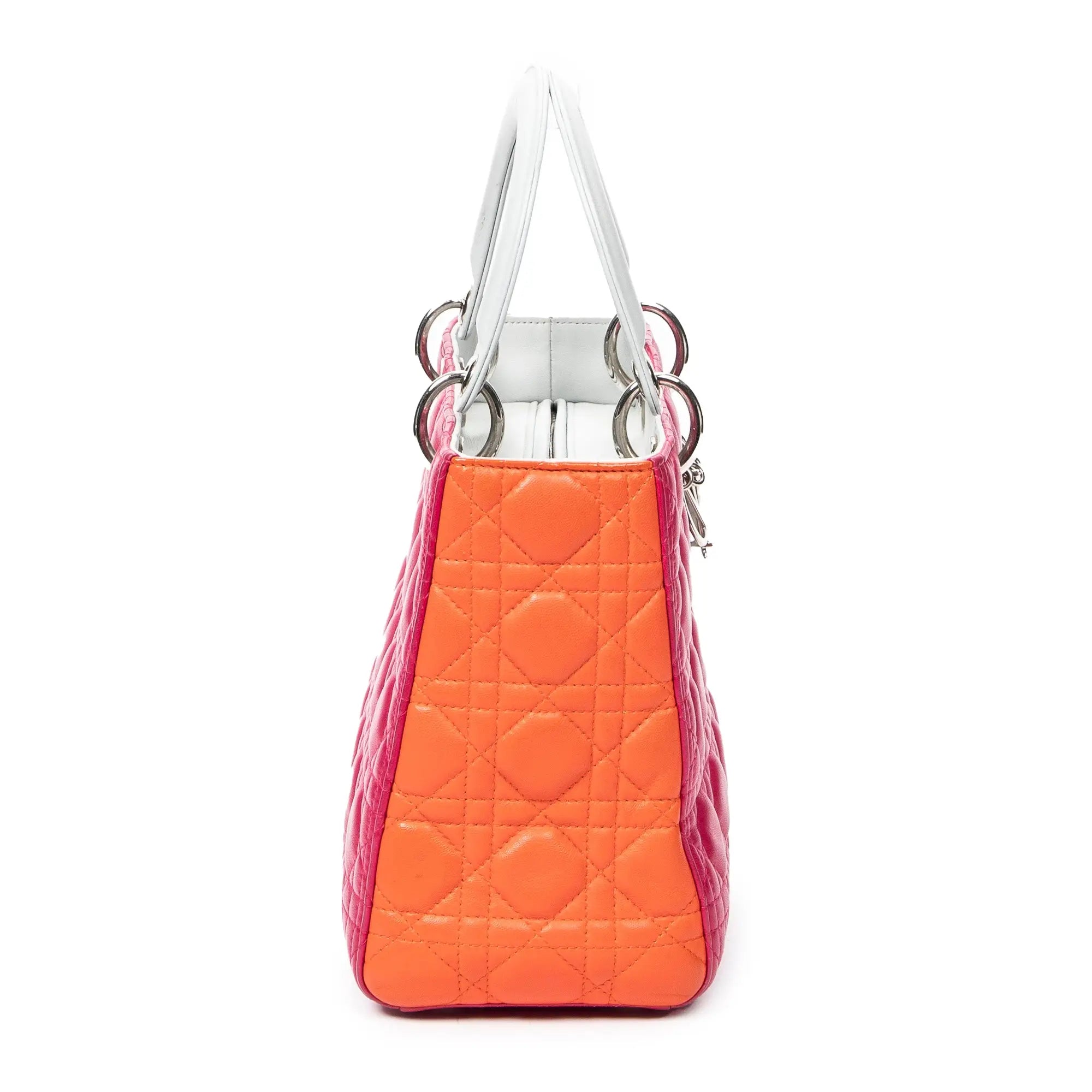 Shoulder Bag Medium Tricolor Lady Dior Fuchsia Cannage Lambskin Leather