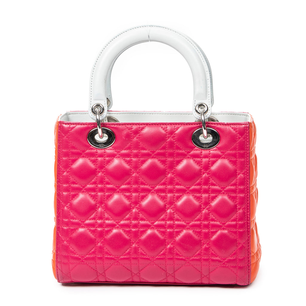 Shoulder Bag Medium Tricolor Lady Dior Fuchsia Cannage Lambskin Leather