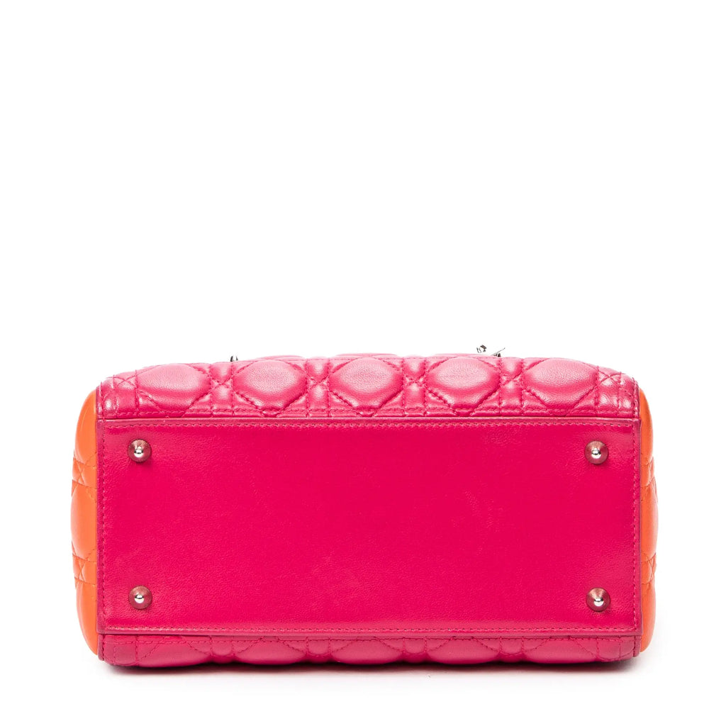 Shoulder Bag Medium Tricolor Lady Dior Fuchsia Cannage Lambskin Leather