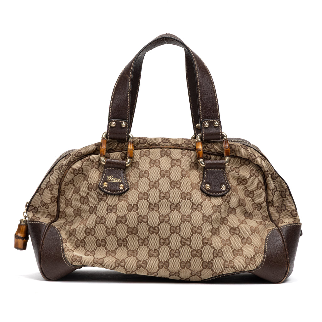 Shoulder Bag Bamboo Boston Beige Monogrammed Canvas