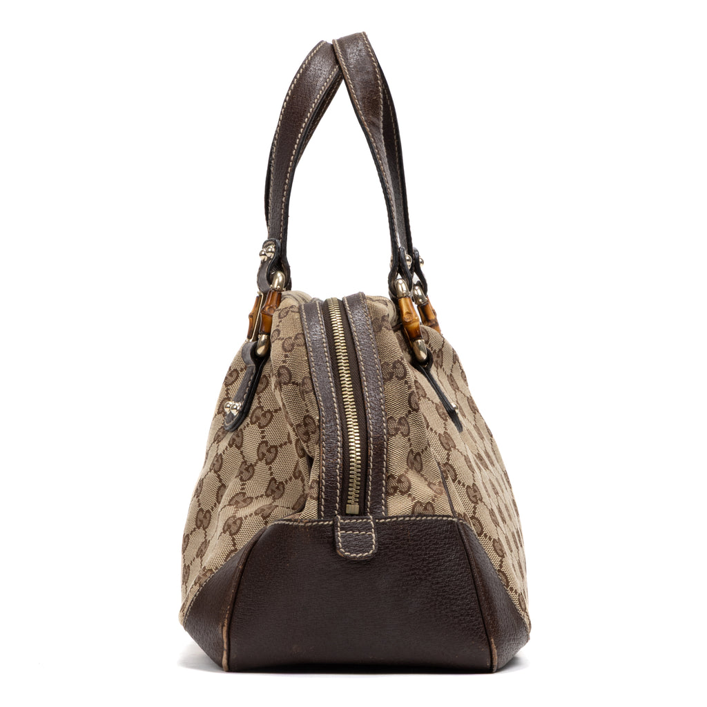 Shoulder Bag Bamboo Boston Beige Monogrammed Canvas