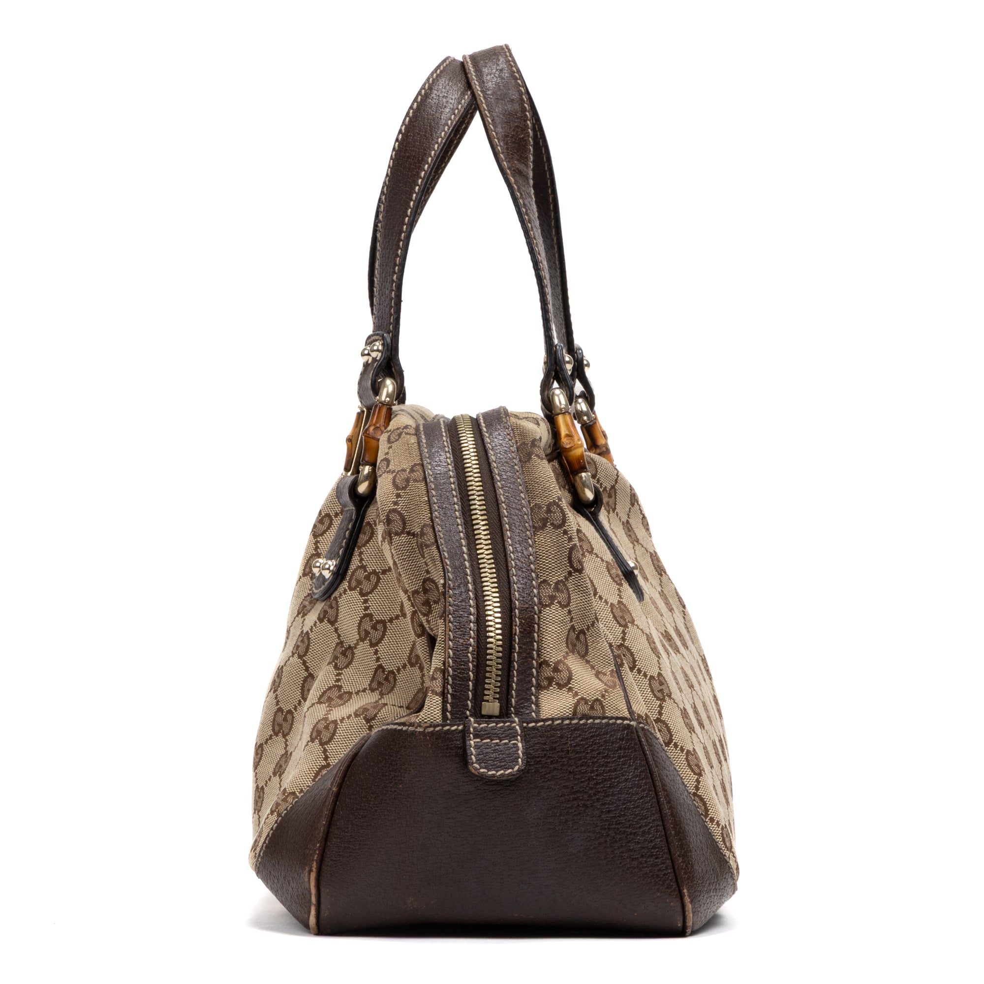 Shoulder Bag Bamboo Boston Beige Monogrammed Canvas