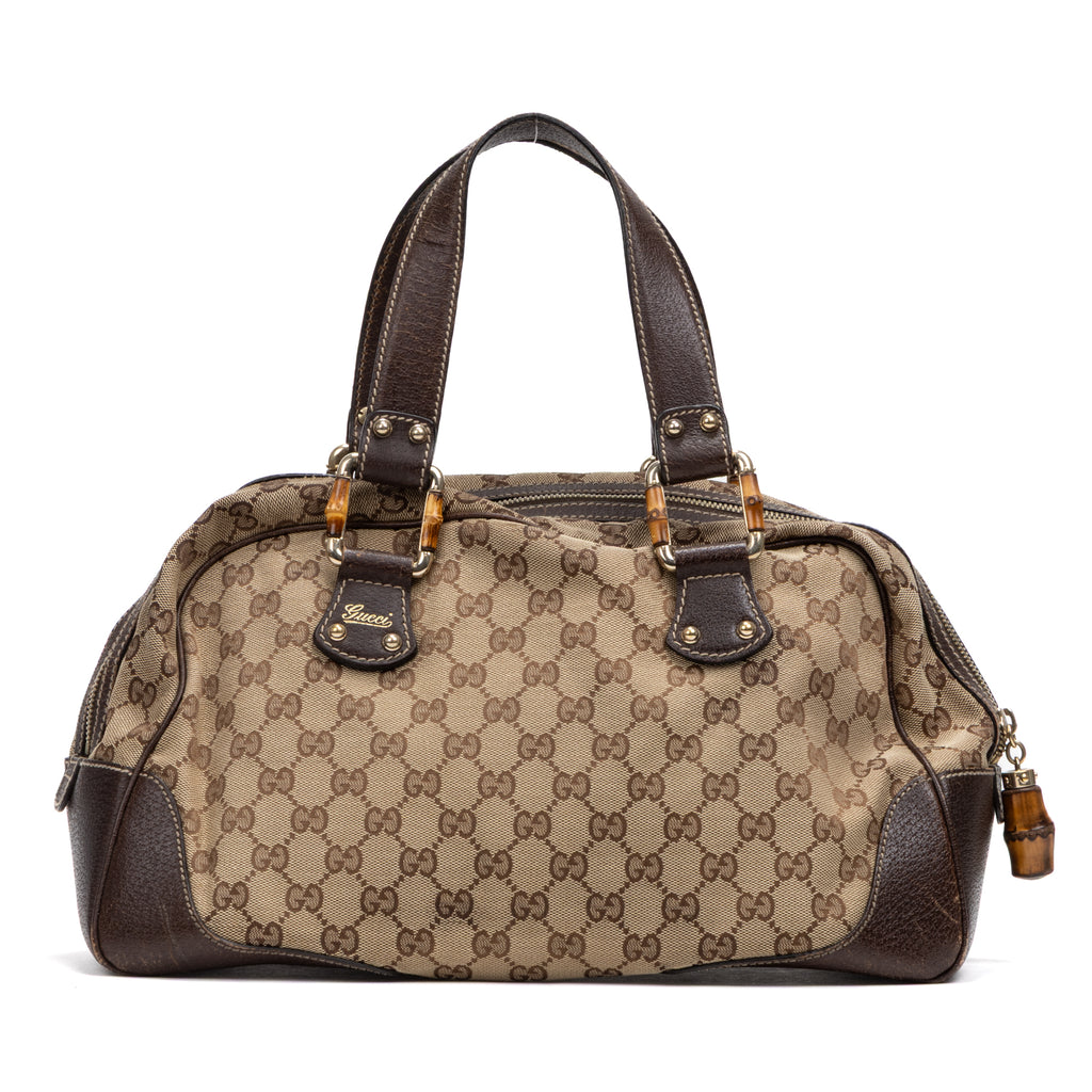 Shoulder Bag Bamboo Boston Beige Monogrammed Canvas