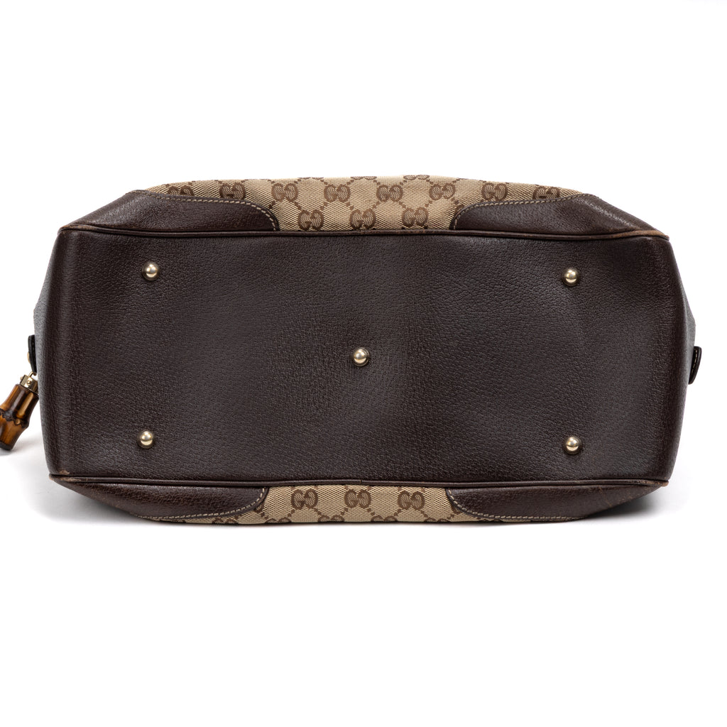 Shoulder Bag Bamboo Boston Beige Monogrammed Canvas