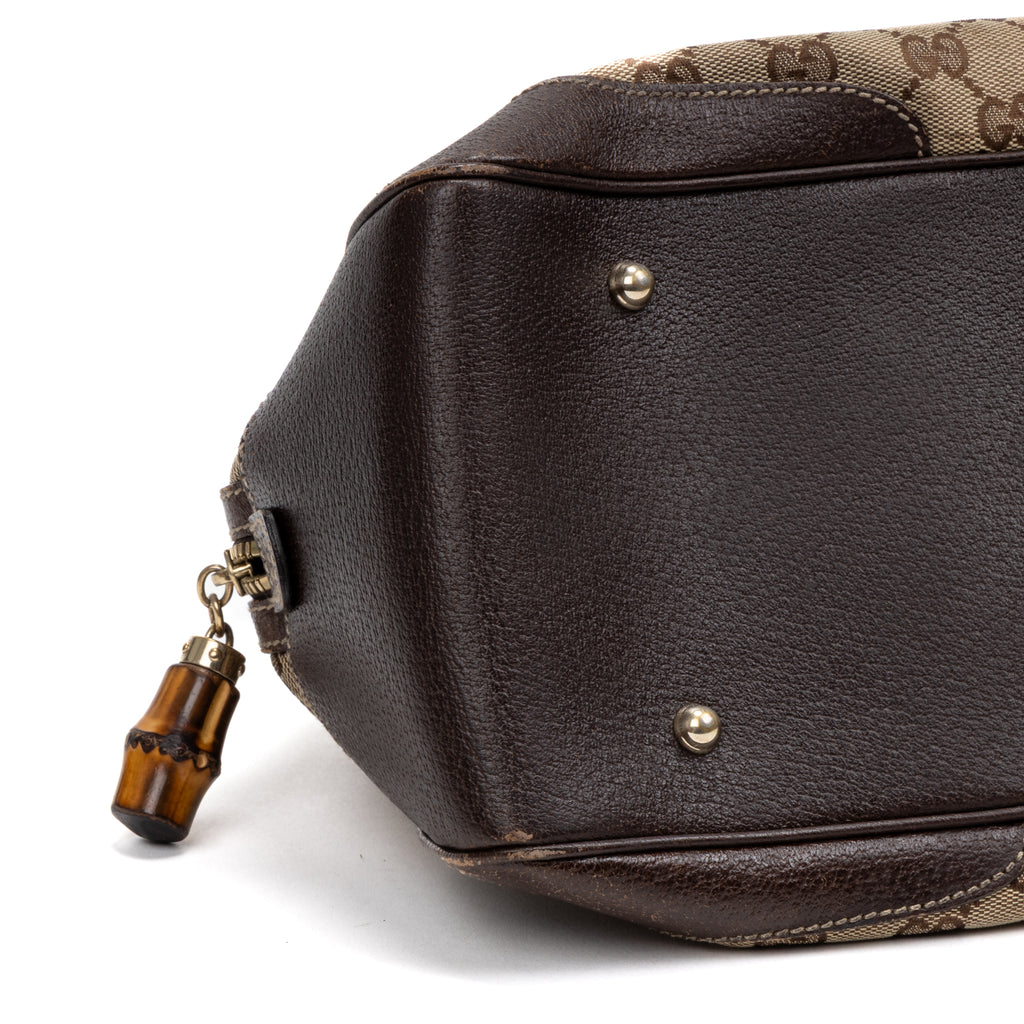 Shoulder Bag Bamboo Boston Beige Monogrammed Canvas