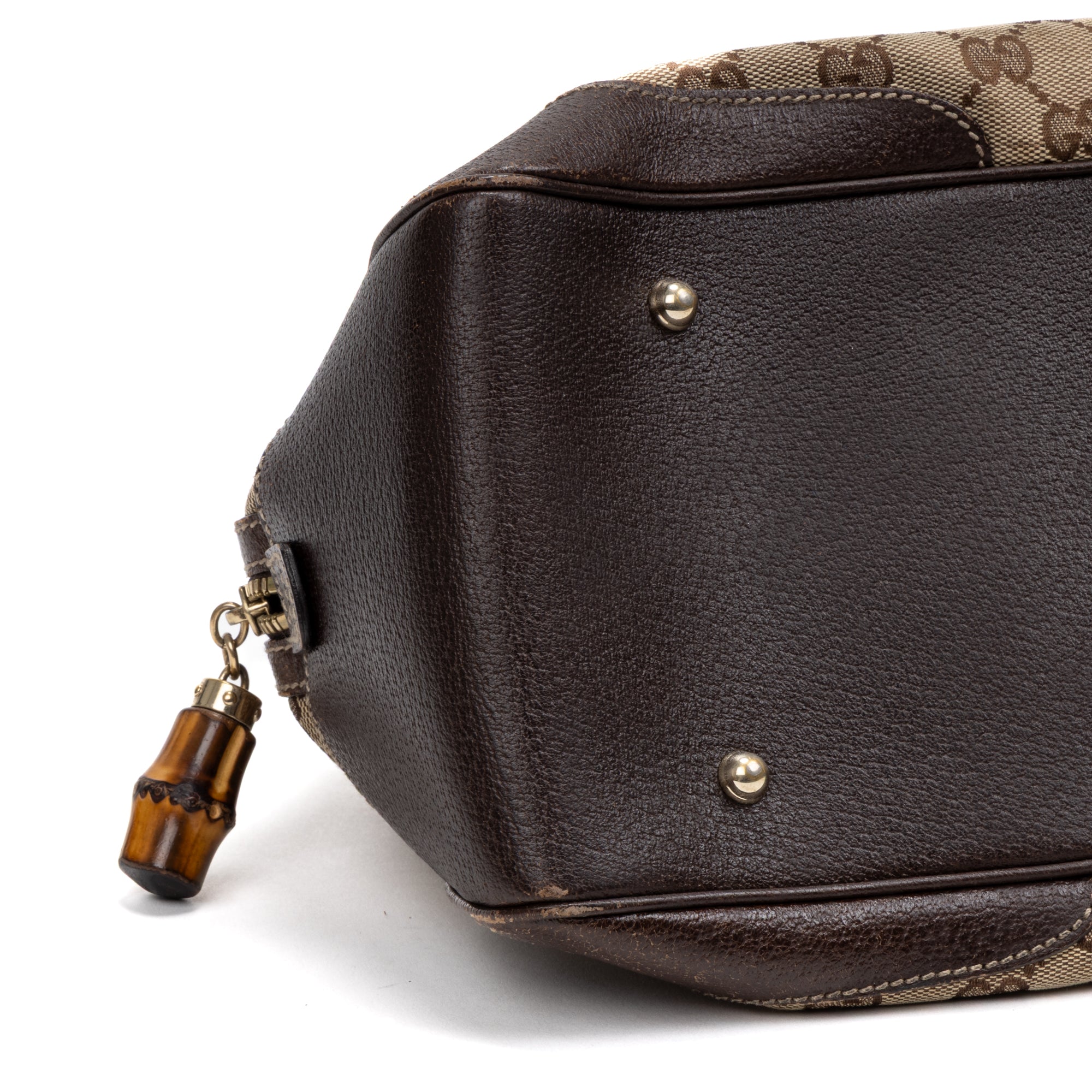 Shoulder Bag Bamboo Boston Beige Monogrammed Canvas