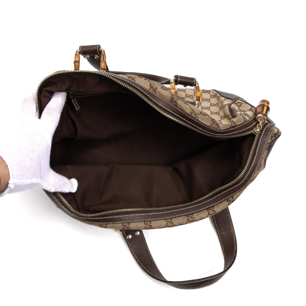 Shoulder Bag Bamboo Boston Beige Monogrammed Canvas