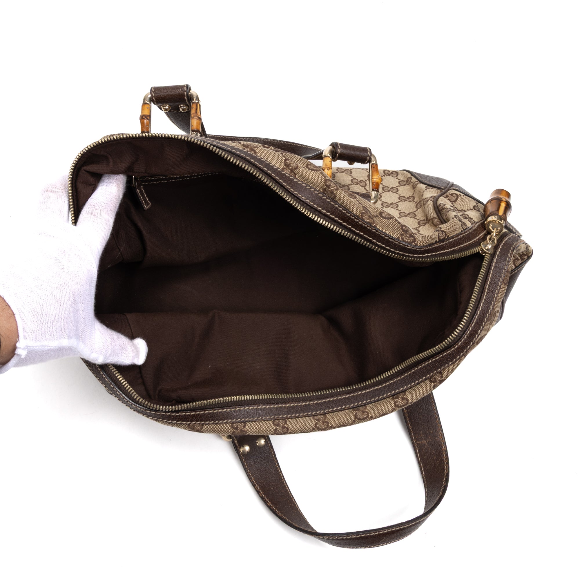 Shoulder Bag Bamboo Boston Beige Monogrammed Canvas