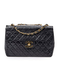 Shoulder Bag Maxi Jumbo XL Flap Black Quilted Lambskin Leather