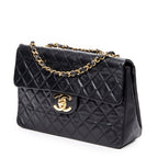 Shoulder Bag Maxi Jumbo XL Flap Black Quilted Lambskin Leather