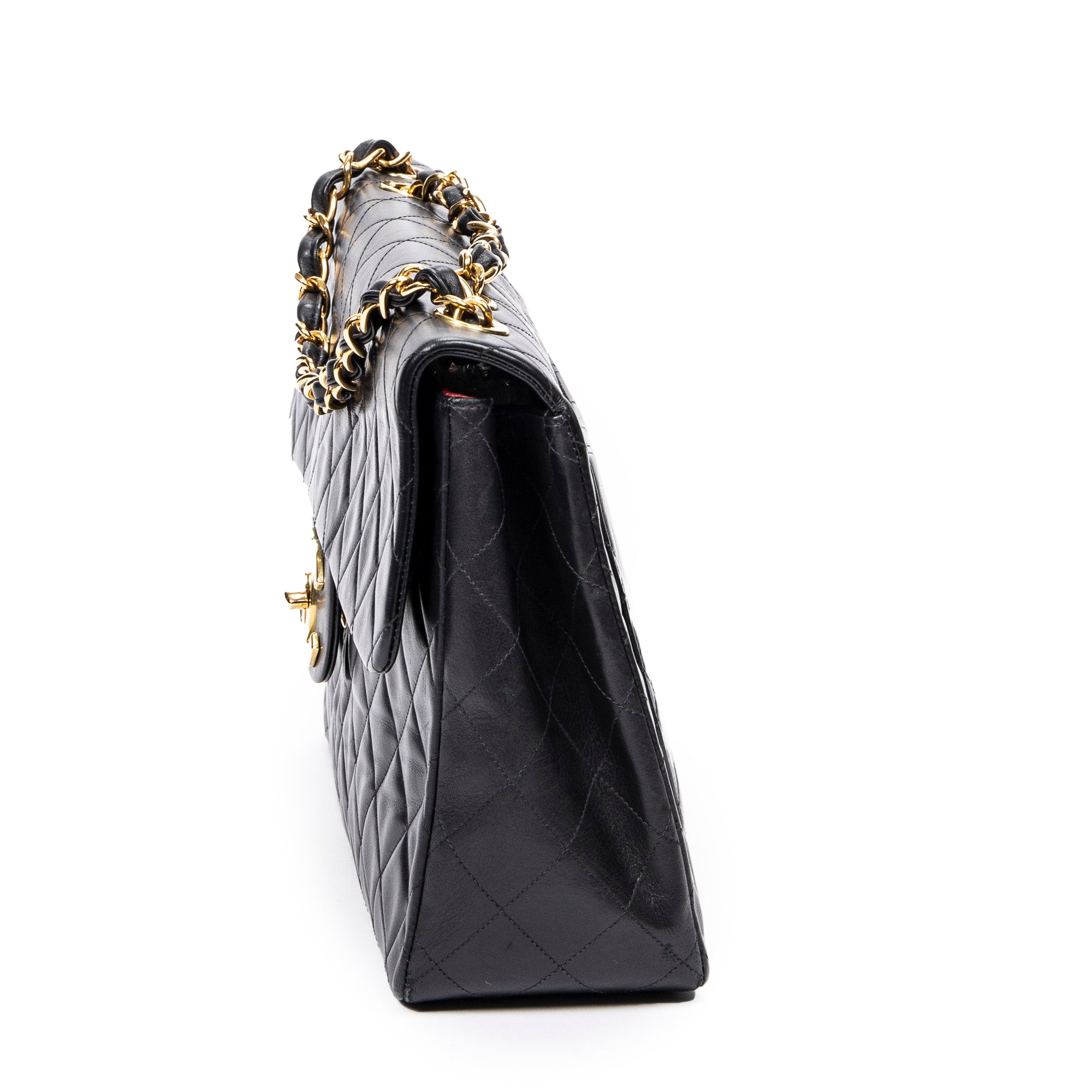 Shoulder Bag Maxi Jumbo XL Flap Black Quilted Lambskin Leather