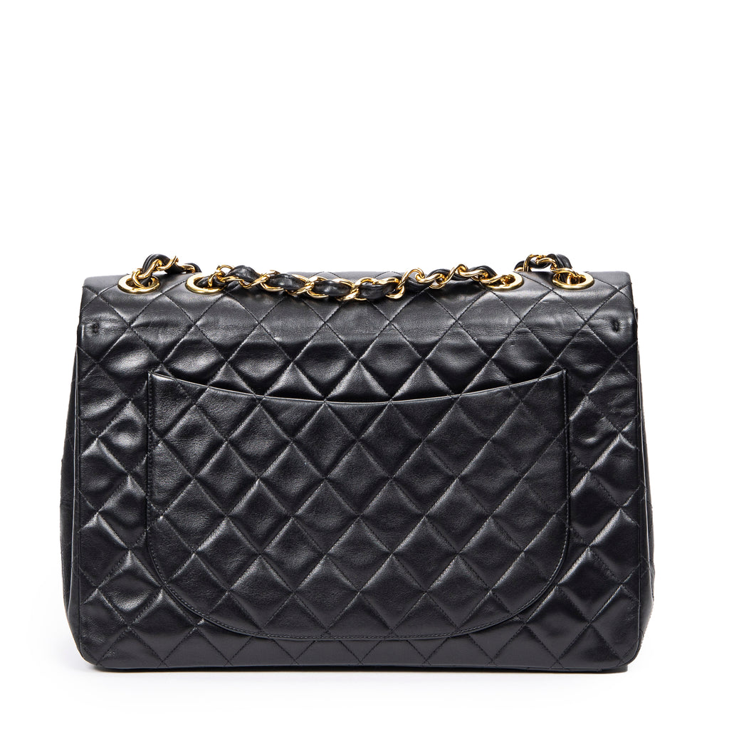 Shoulder Bag Maxi Jumbo XL Flap Black Quilted Lambskin Leather
