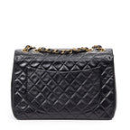 Shoulder Bag Maxi Jumbo XL Flap Black Quilted Lambskin Leather