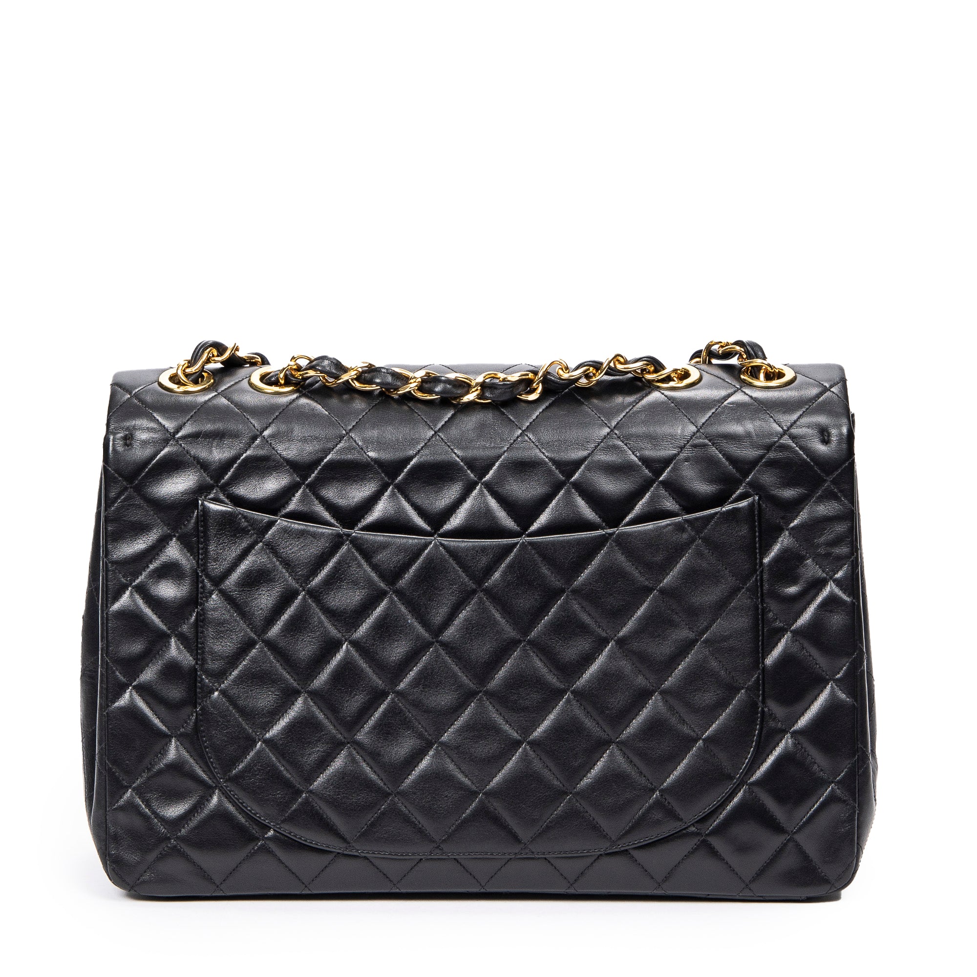Shoulder Bag Maxi Jumbo XL Flap Black Quilted Lambskin Leather