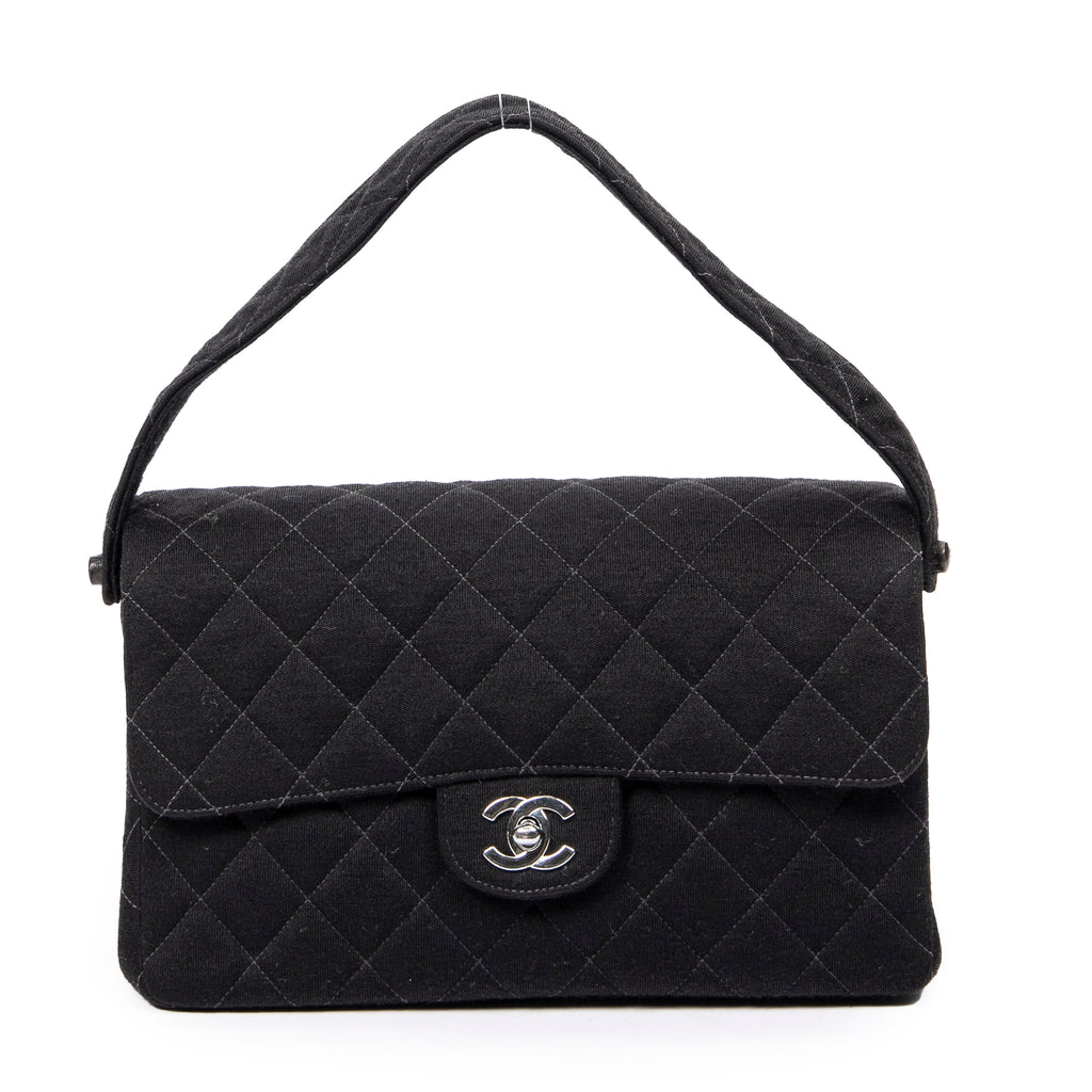 Handbag Double Sided Flap Black Quilted Jersey Canvas