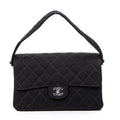 Handbag Double Sided Flap Black Quilted Jersey Canvas