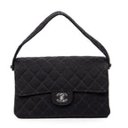 Handbag Double Sided Flap Black Quilted Jersey Canvas