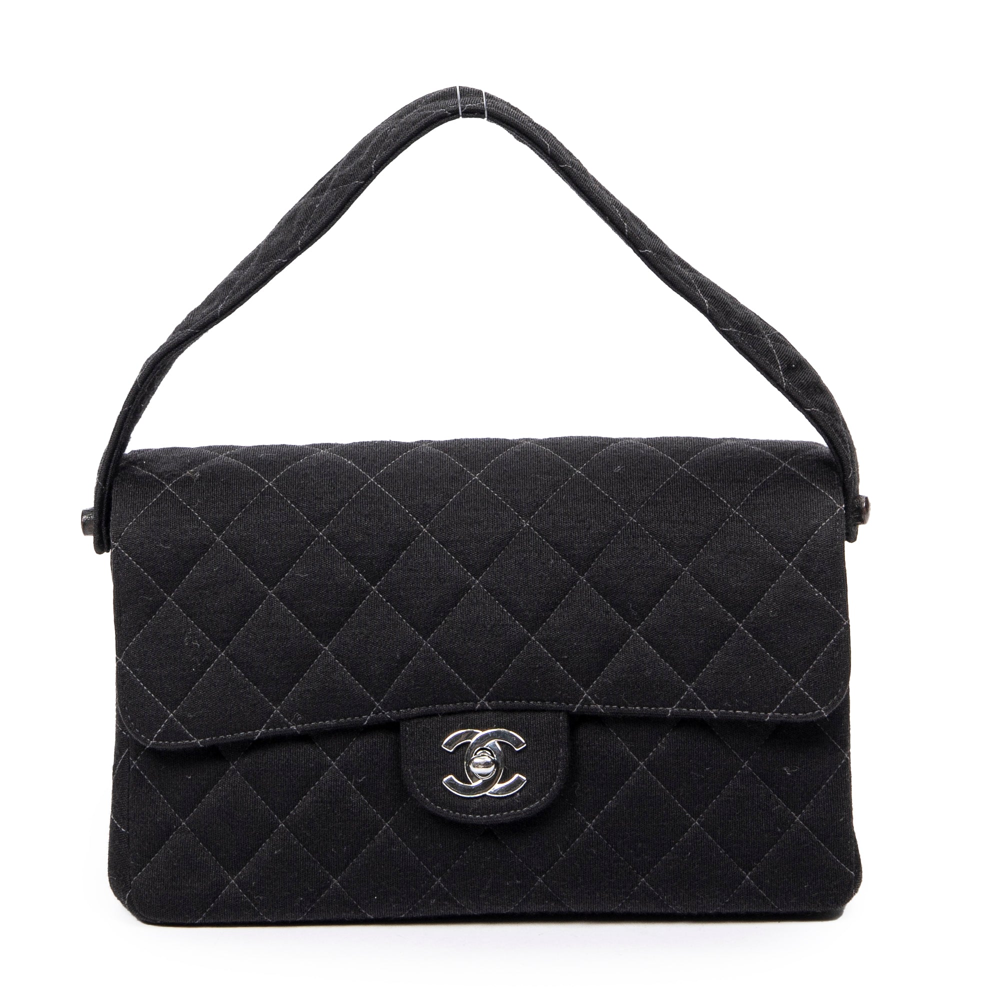 Handbag Double Sided Flap Black Quilted Jersey Canvas