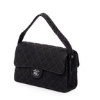 Handbag Double Sided Flap Black Quilted Jersey Canvas