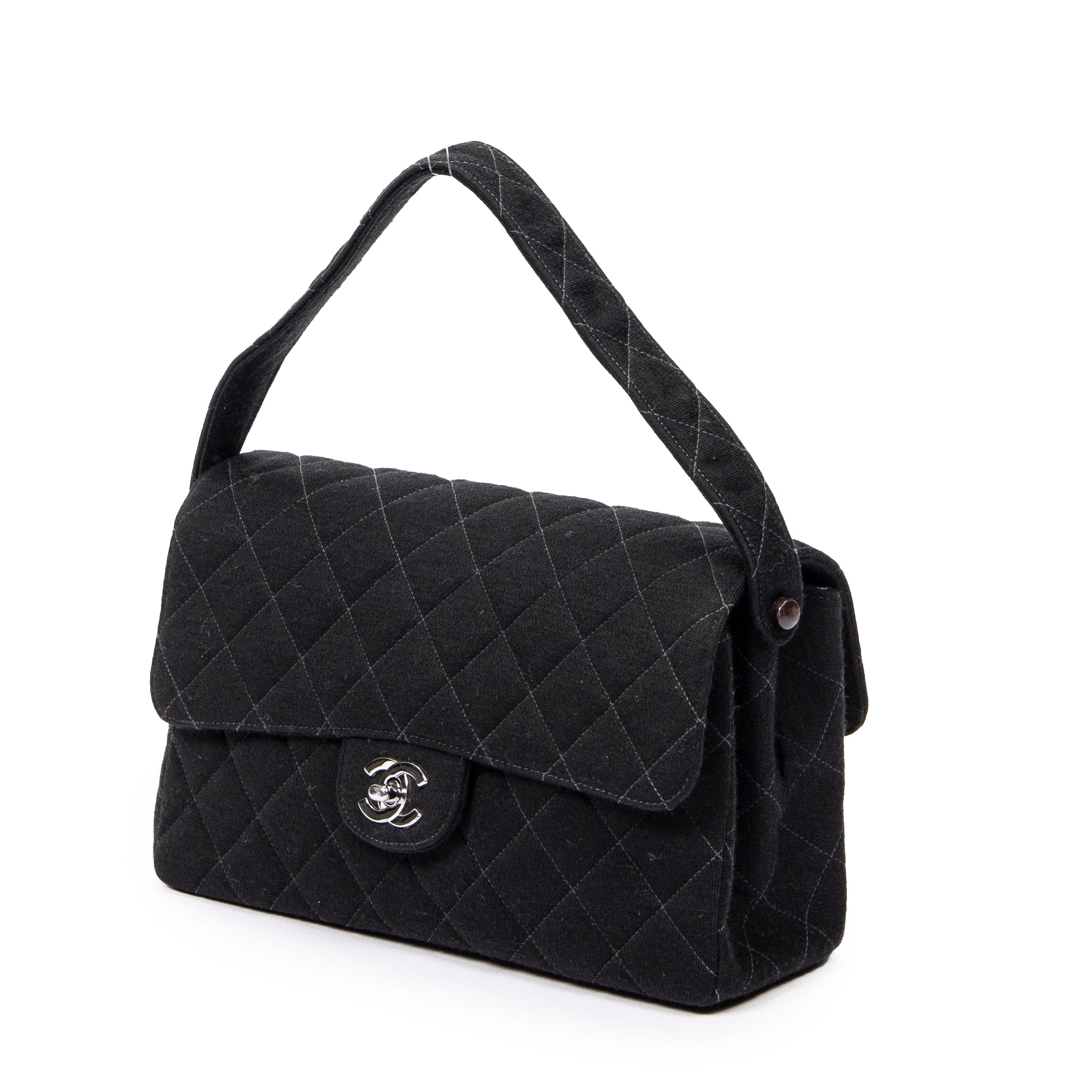 Handbag Double Sided Flap Black Quilted Jersey Canvas