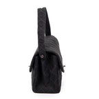 Handbag Double Sided Flap Black Quilted Jersey Canvas