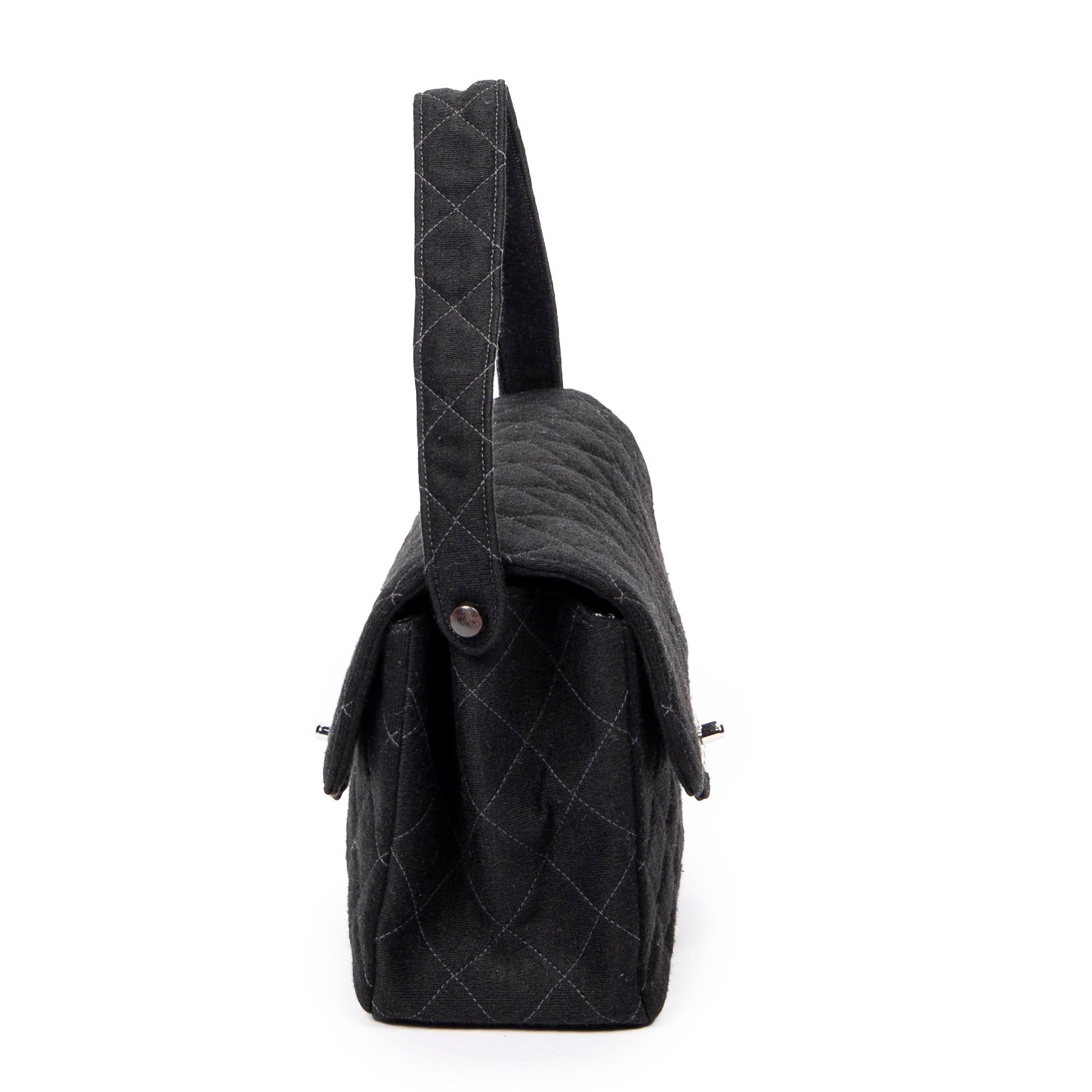 Handbag Double Sided Flap Black Quilted Jersey Canvas