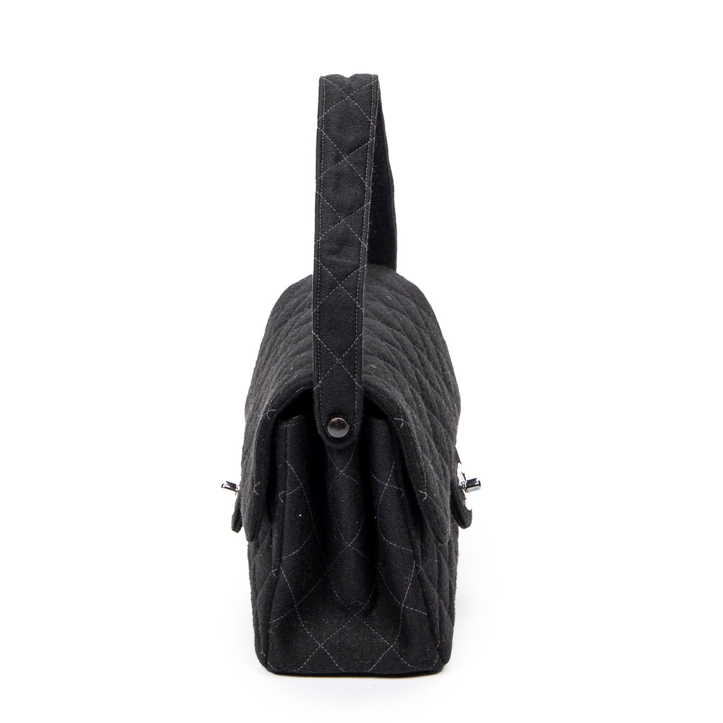 Handbag Double Sided Flap Black Quilted Jersey Canvas
