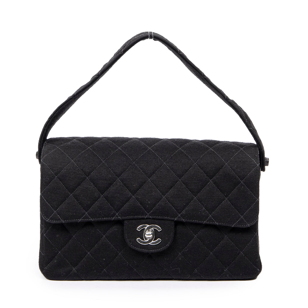 Handbag Double Sided Flap Black Quilted Jersey Canvas
