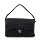 Handbag Double Sided Flap Black Quilted Jersey Canvas
