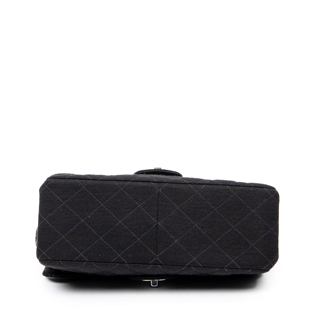 Handbag Double Sided Flap Black Quilted Jersey Canvas