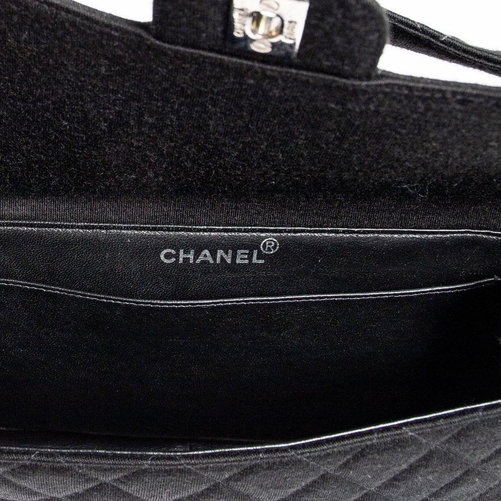 Handbag Double Sided Flap Black Quilted Jersey Canvas