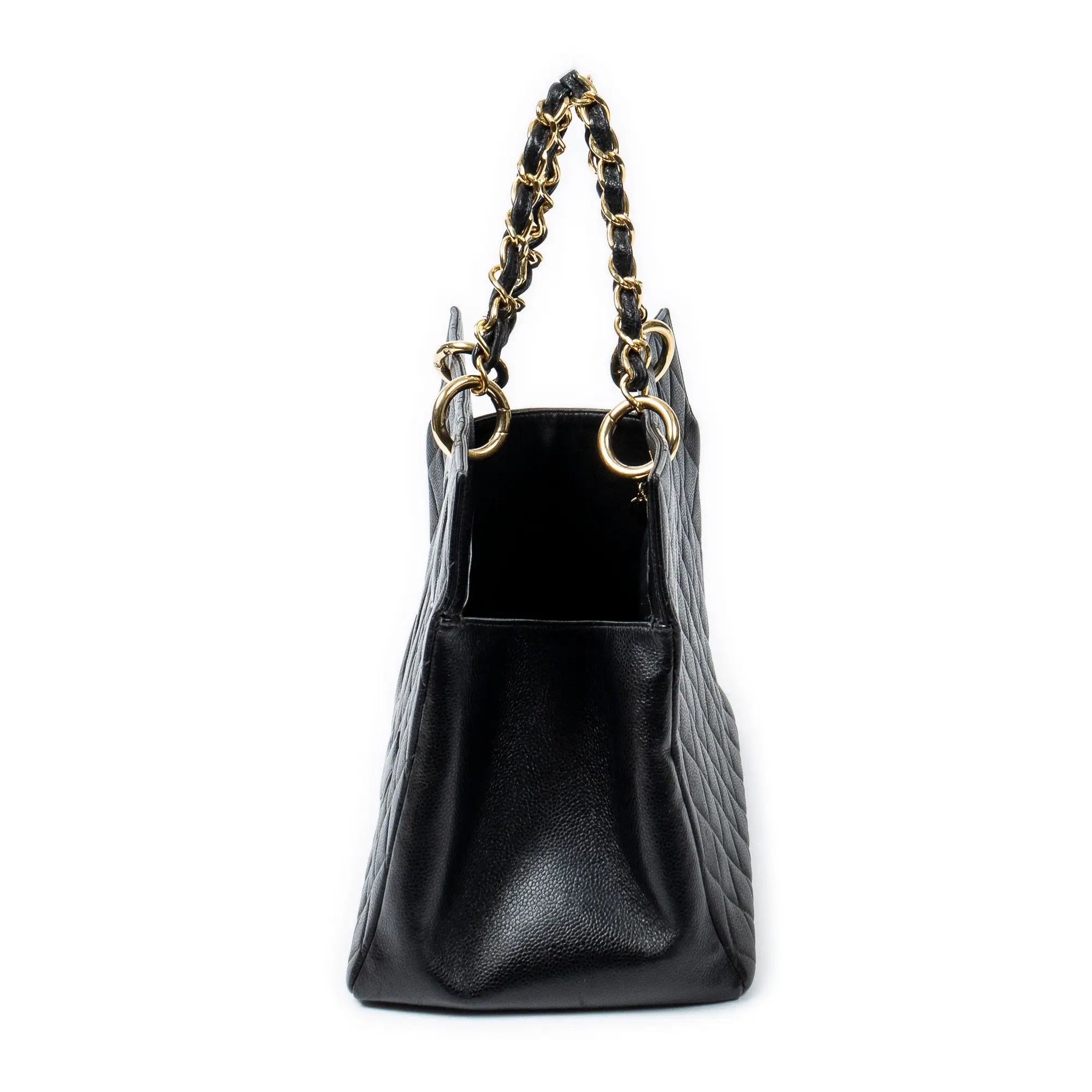 Bolso de hombro CC Timeless Grand Shopping Tote Piel de caviar acolchada negra