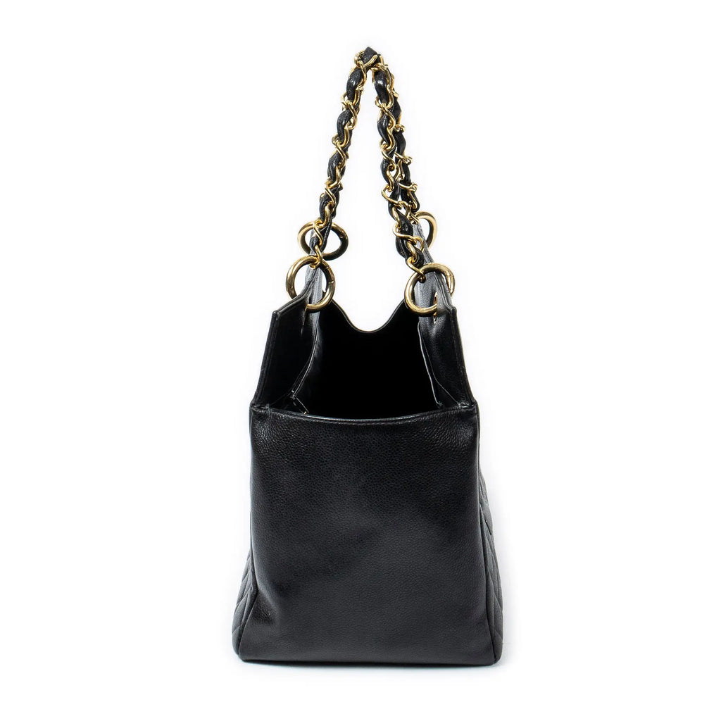 Bolso de hombro CC Timeless Grand Shopping Tote Piel de caviar acolchada negra