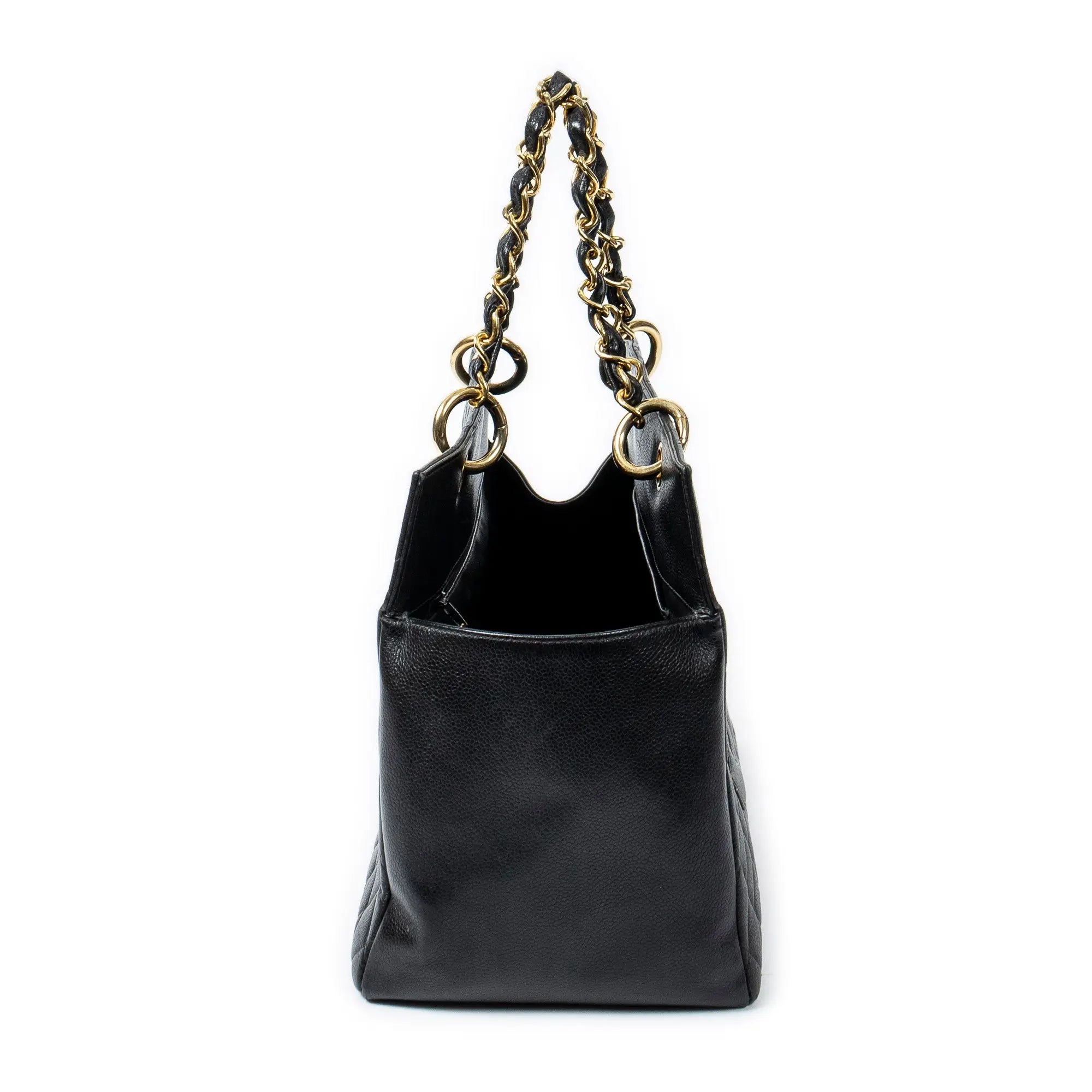 Bolso de hombro CC Timeless Grand Shopping Tote Piel de caviar acolchada negra
