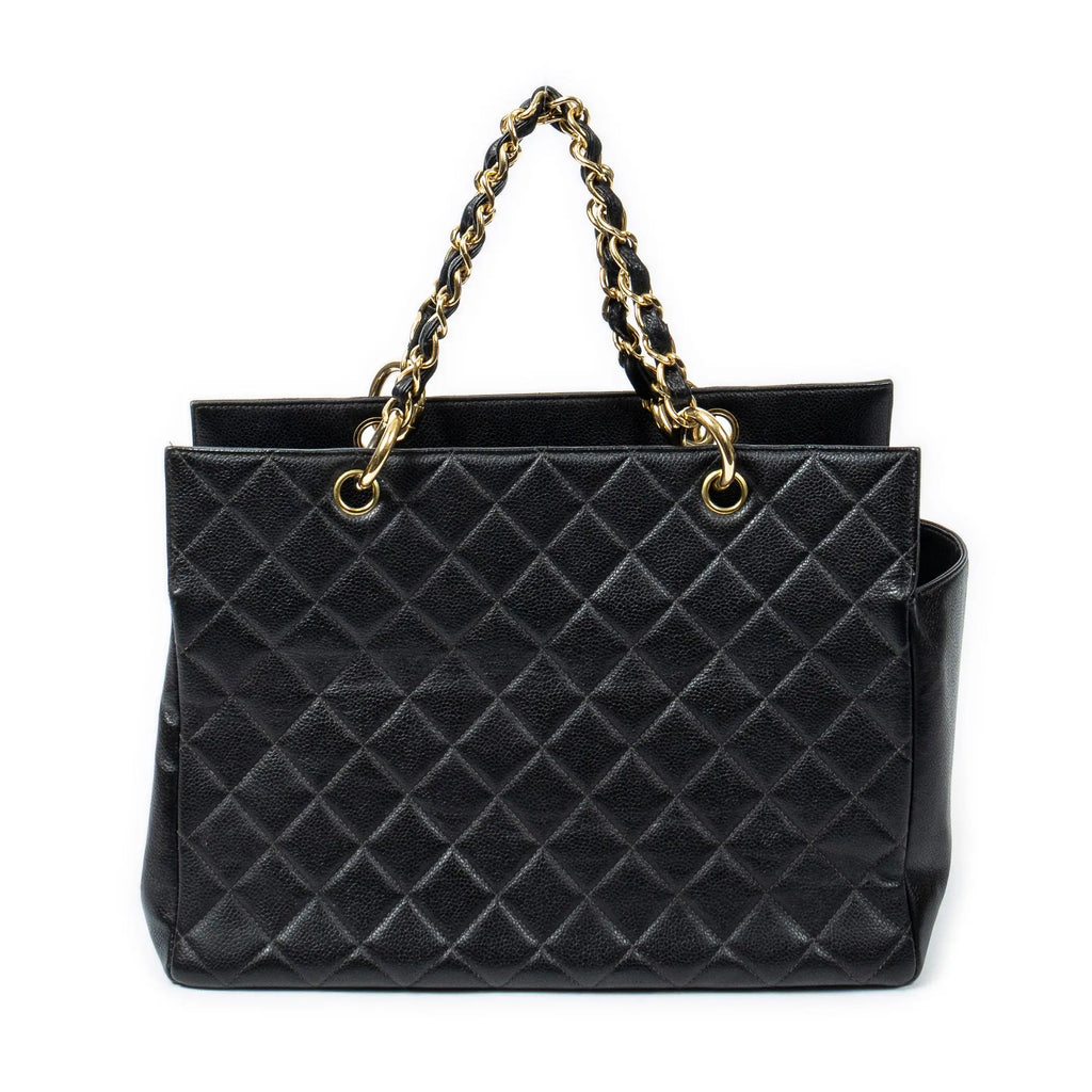 Bolso de hombro CC Timeless Grand Shopping Tote Piel de caviar acolchada negra