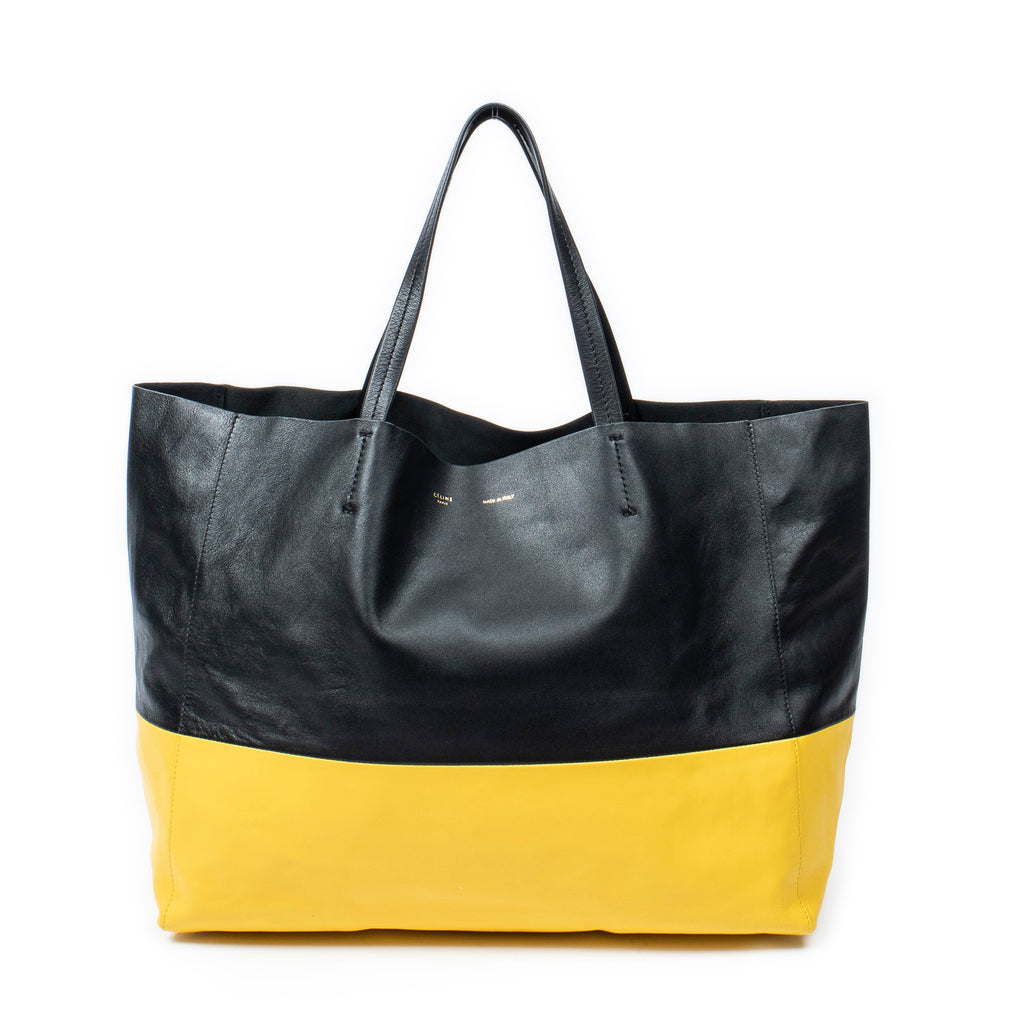 Bolso de Hombro Bicolor Horizontal Cabas Tote Piel de Becerro Negra