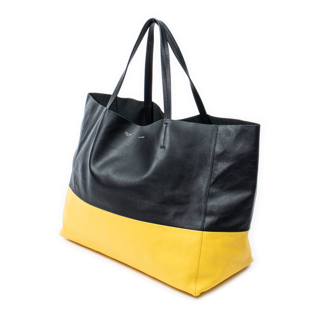 Bolso de Hombro Bicolor Horizontal Cabas Tote Piel de Becerro Negra