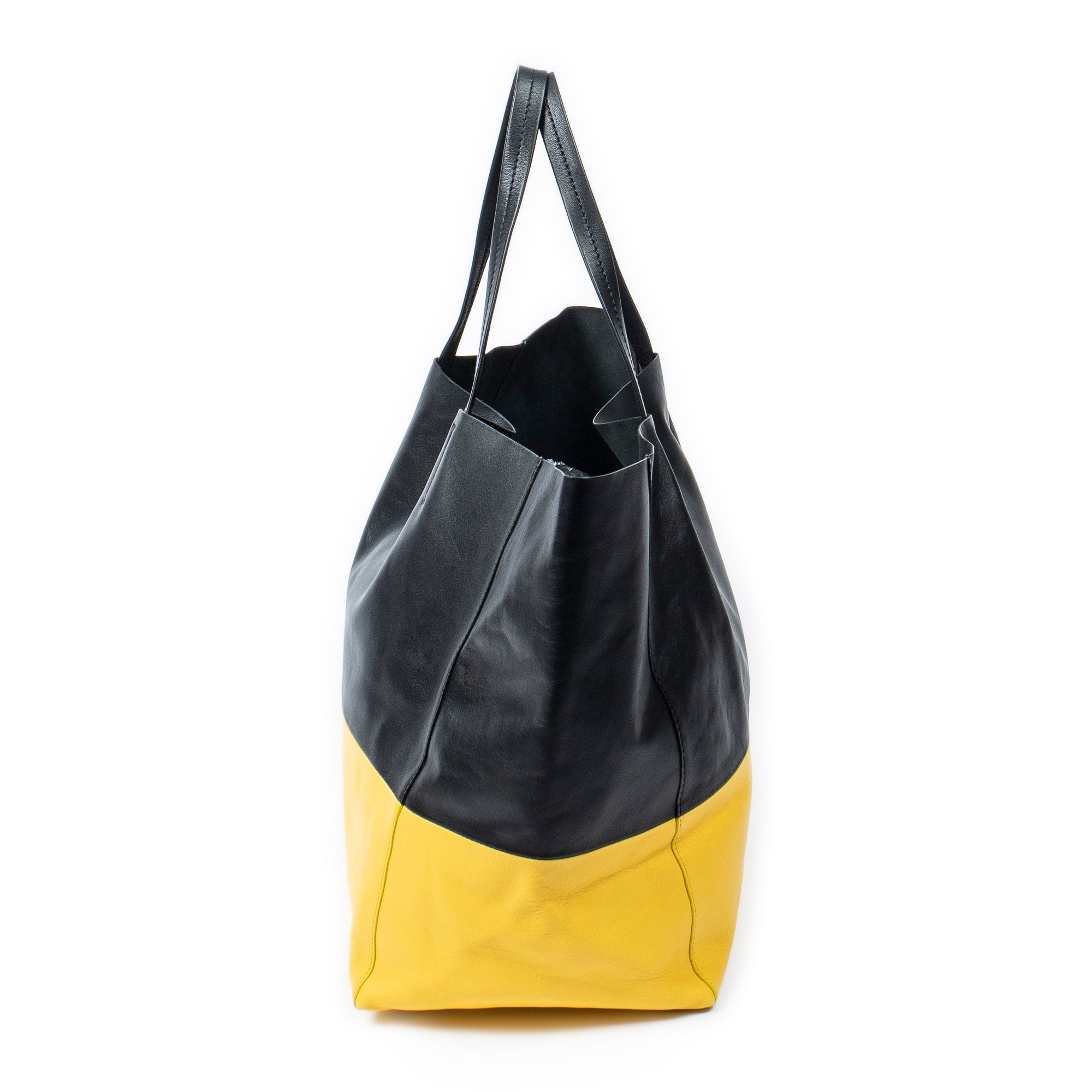 Bolso de Hombro Bicolor Horizontal Cabas Tote Piel de Becerro Negra