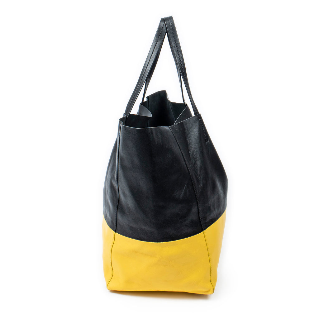 Bolso de Hombro Bicolor Horizontal Cabas Tote Piel de Becerro Negra