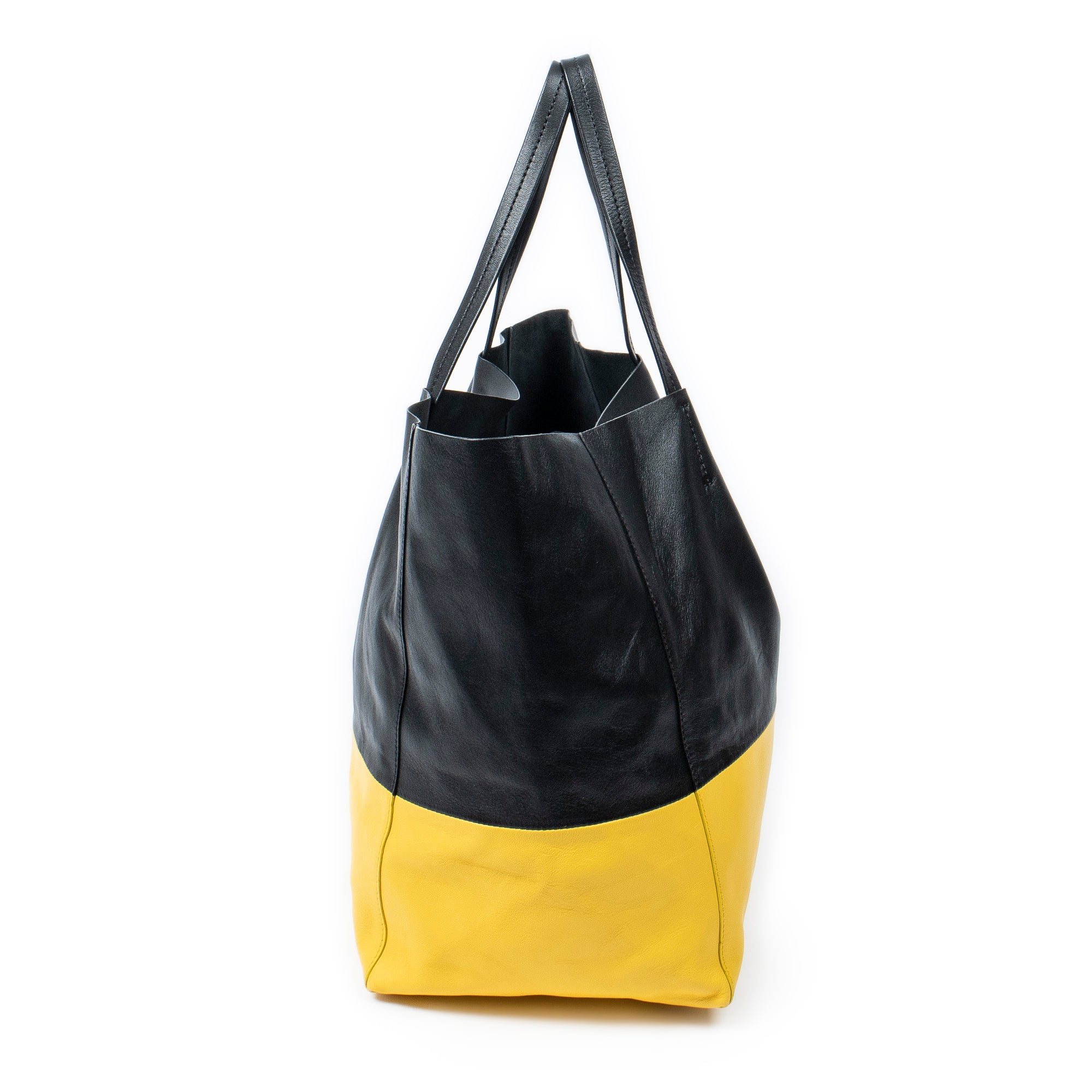 Bolso de Hombro Bicolor Horizontal Cabas Tote Piel de Becerro Negra